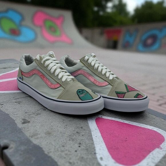 Custom Hand Painted Vans Old Skool Watermelon Sneakers US Men's 7.5 Women's 9 - Picture 1 of 16